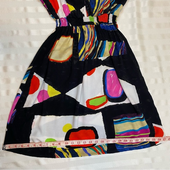 Jams World Short Cap Sleeve Dress Size S Abstract Black Multicolor Print V-Neck - Picture 7 of 12